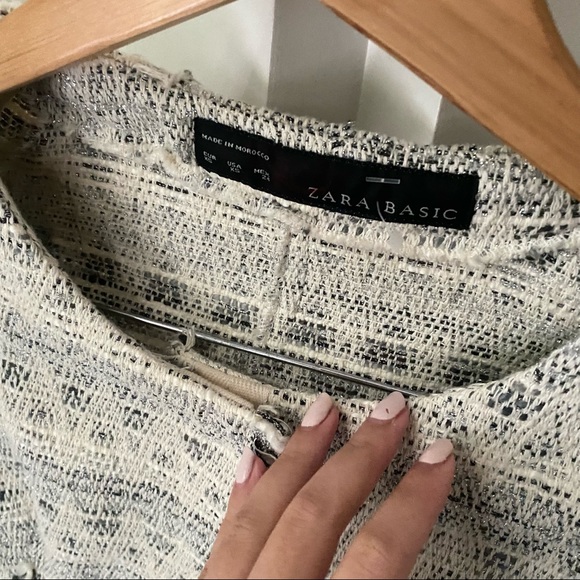 ZARA Cream Black Tweed Crop Blazer Jacket - Picture 4 of 7